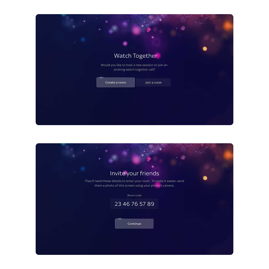 Watch Together create-a-room screen showing two action buttons